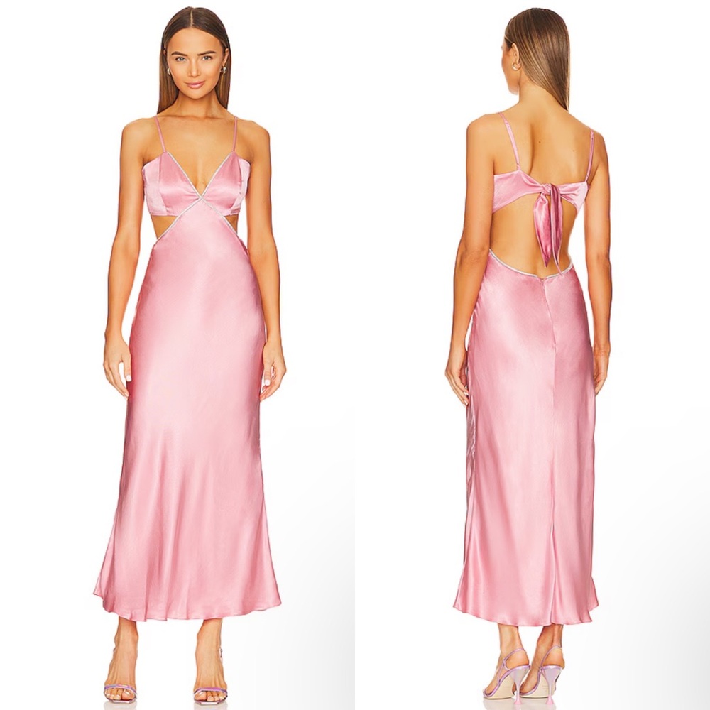 NEW NWT Bardot Rome Diamonte Cutout Slip Dress Maxi Gown In Blush Pink